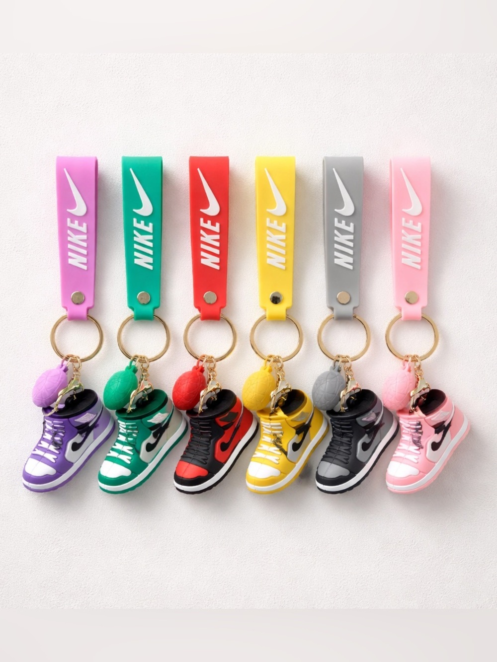Nike Mini Sneaker Keychains 6 color choices , Purple, Green, Red, Yellow, Gray,